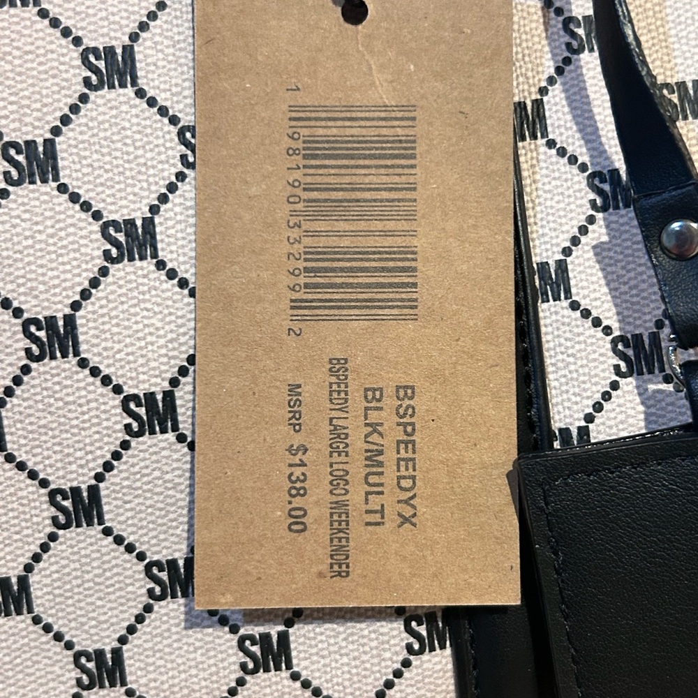 Steve Madden BSPEEDY Large Tan And Black Monogram Weekender Bag - Picture 7 of 9